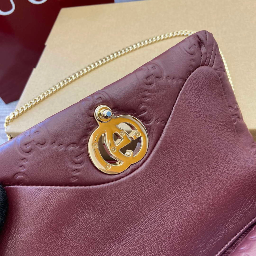 Gucci 806017 GG Milano Mini Top Handle Bag Red GG puffy leather