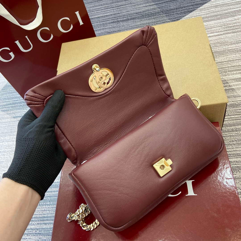 Gucci 806017 GG Milano Mini Top Handle Bag Red puffy leather