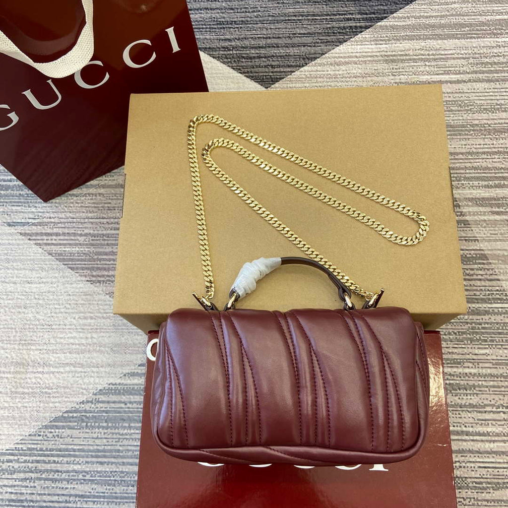 Gucci 806017 GG Milano Mini Top Handle Bag Red puffy quilted leather