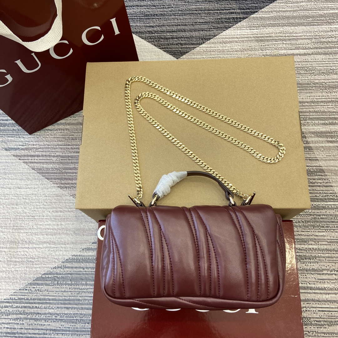 Gucci 806017 GG Milano Mini Top Handle Bag Red puffy quilted leather