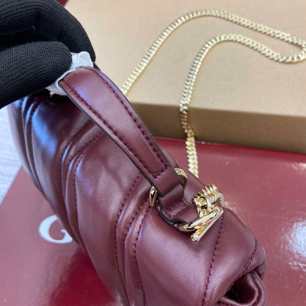 Gucci 806017 GG Milano Mini Top Handle Bag Red puffy quilted leather