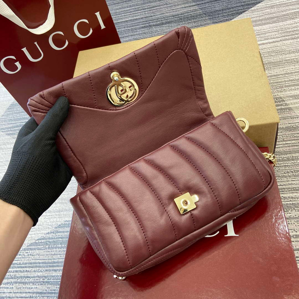 Gucci 806017 GG Milano Mini Top Handle Bag Red puffy quilted leather