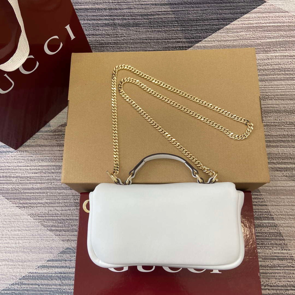 Gucci 806017 GG Milano Mini Top Handle Bag White puffy leather