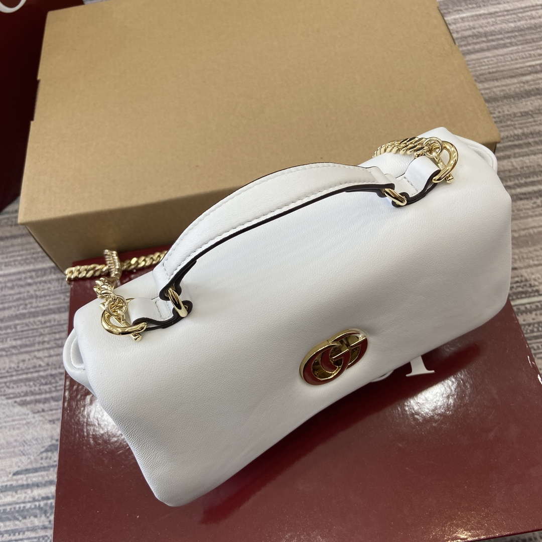 Gucci 806017 GG Milano Mini Top Handle Bag White puffy leather