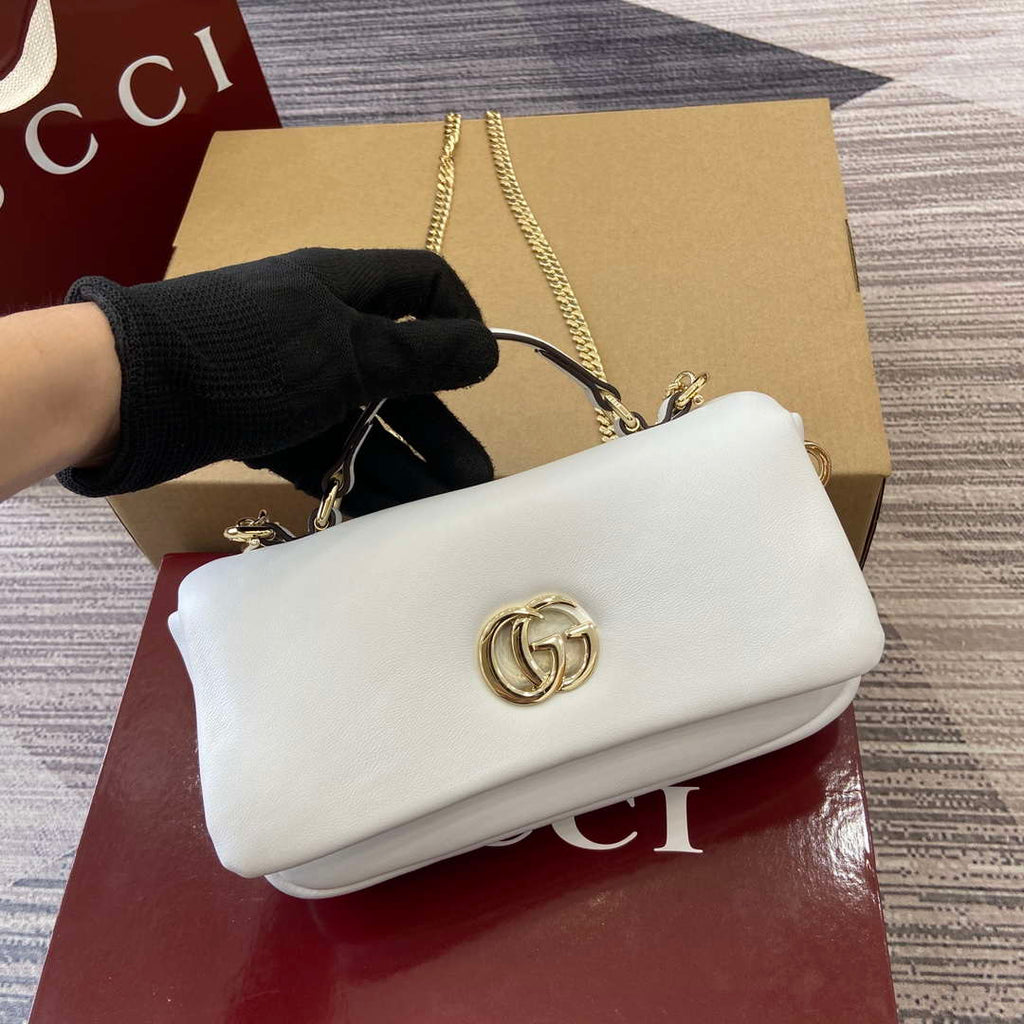 Gucci 806017 GG Milano Mini Top Handle Bag White puffy leather