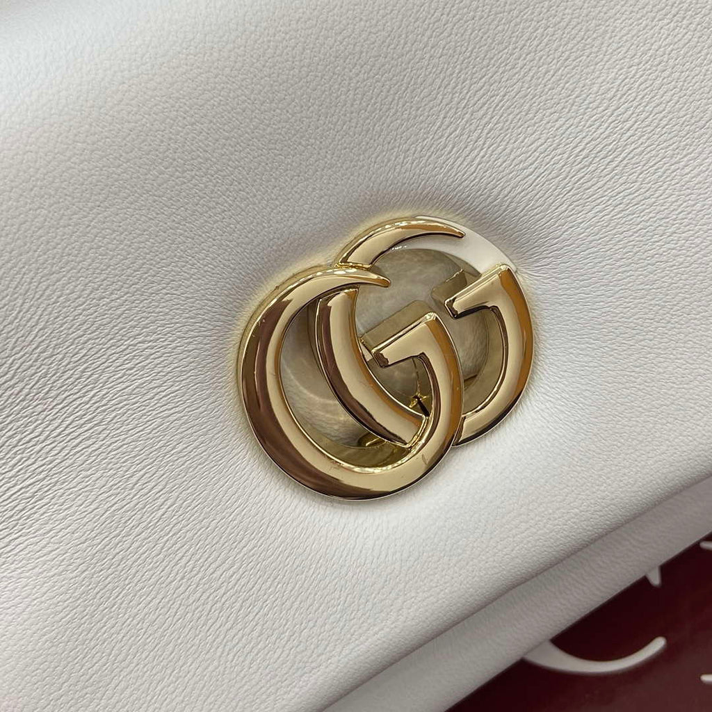 Gucci 806017 GG Milano Mini Top Handle Bag White puffy leather