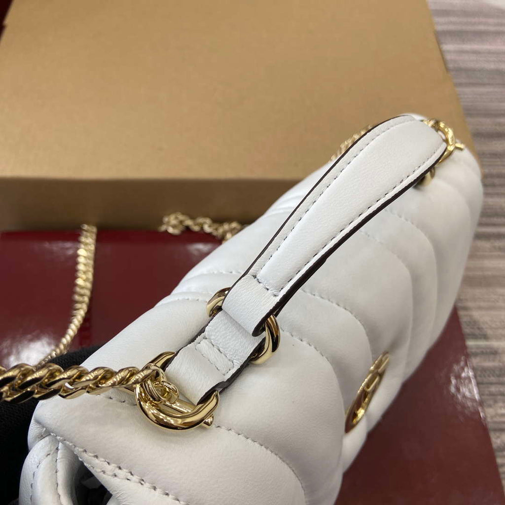 Gucci 806017 GG Milano Mini Top Handle Bag White puffy quilted leather