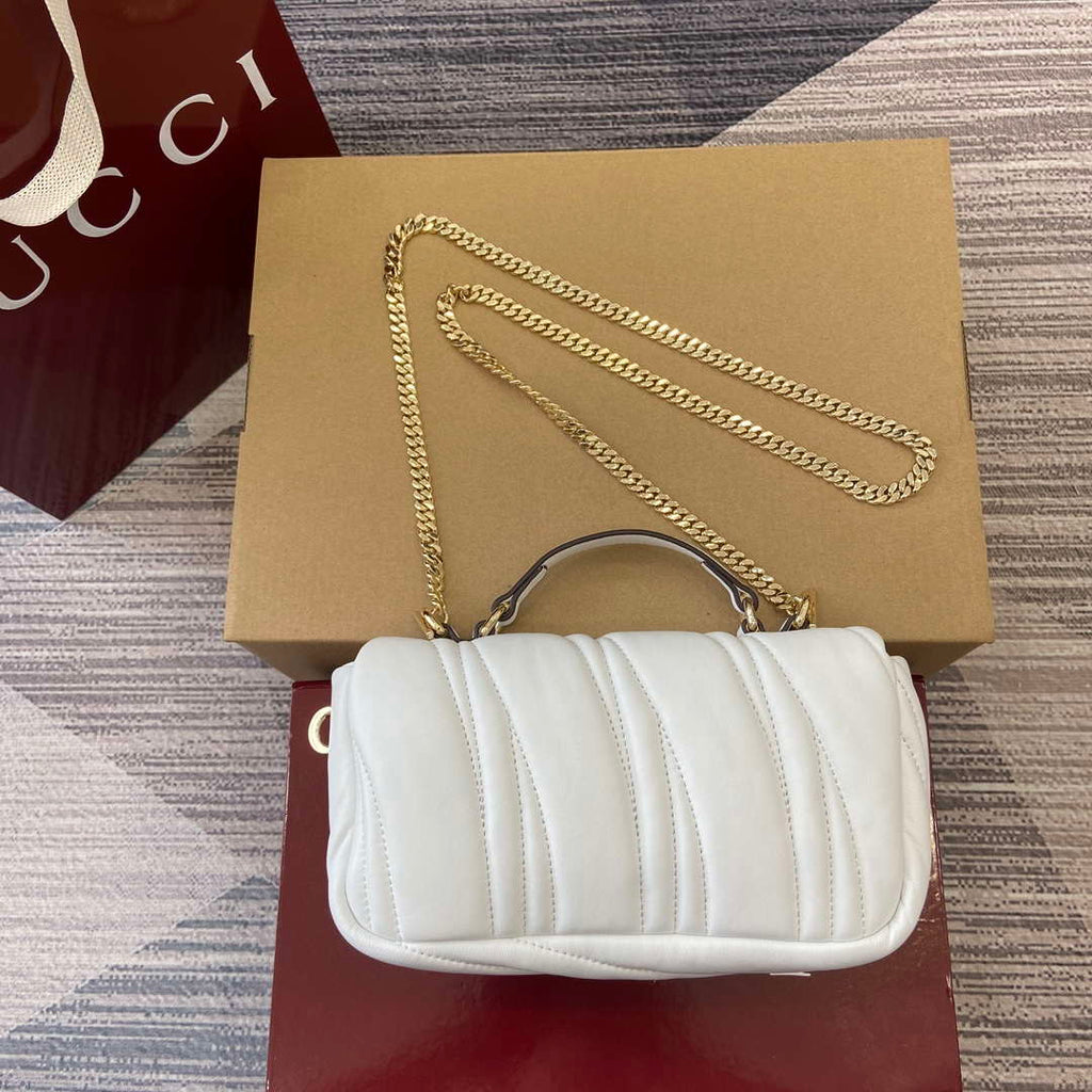 Gucci 806017 GG Milano Mini Top Handle Bag White puffy quilted leather