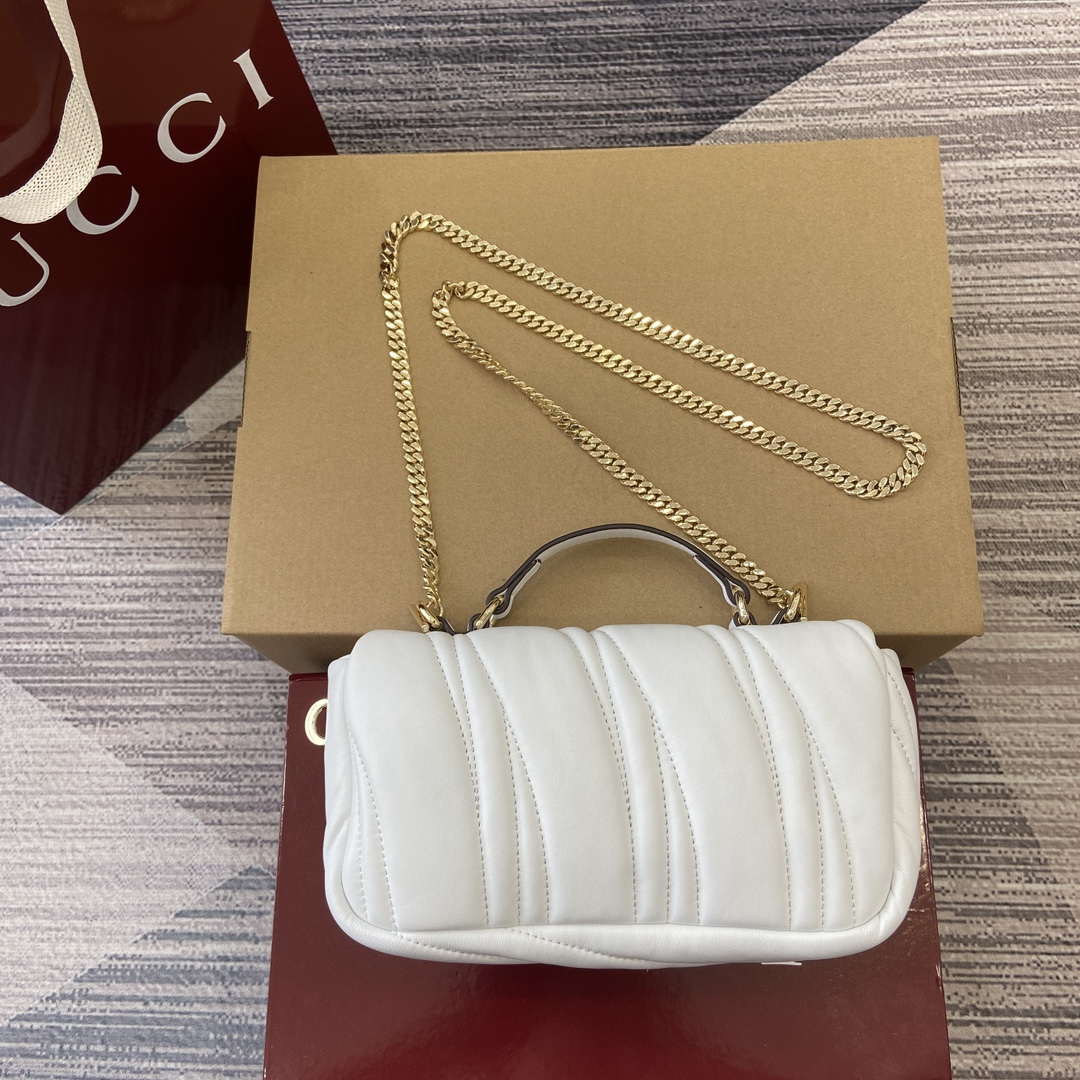 Gucci 806017 GG Milano Mini Top Handle Bag White puffy quilted leather