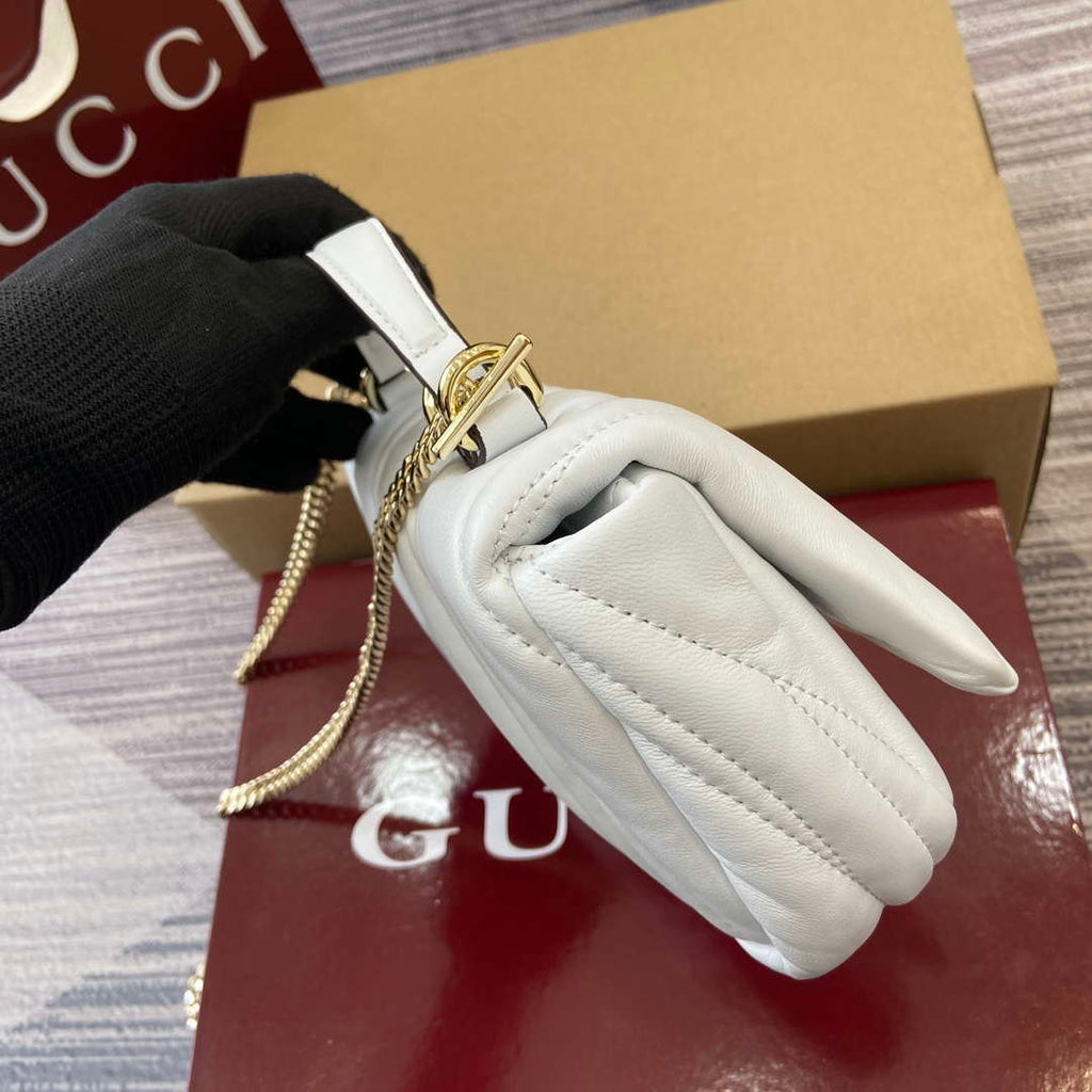 Gucci 806017 GG Milano Mini Top Handle Bag White puffy quilted leather