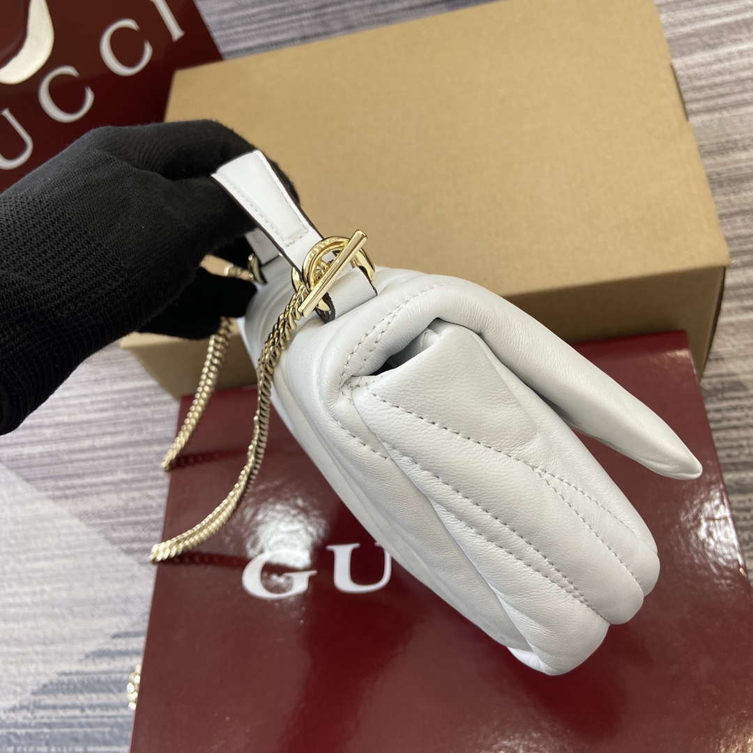 Gucci 806017 GG Milano Mini Top Handle Bag White puffy quilted leather
