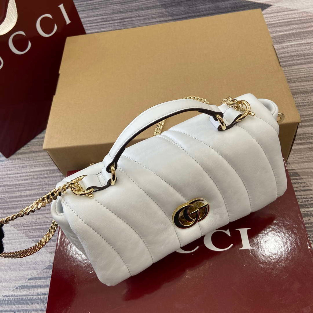 Gucci 806017 GG Milano Mini Top Handle Bag White puffy quilted leather