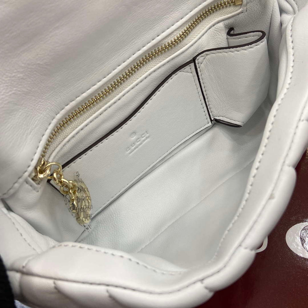 Gucci 806017 GG Milano Mini Top Handle Bag White puffy quilted leather