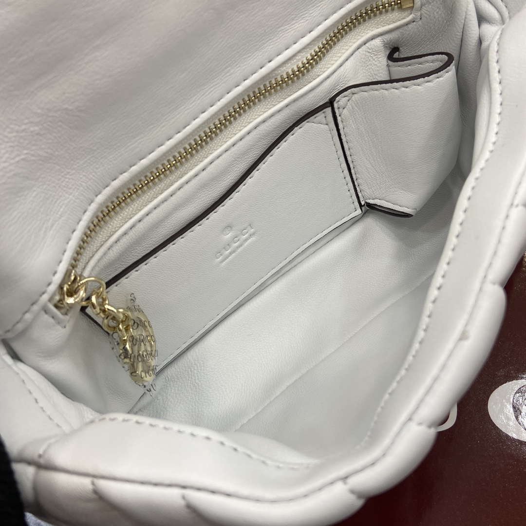 Gucci 806017 GG Milano Mini Top Handle Bag White puffy quilted leather