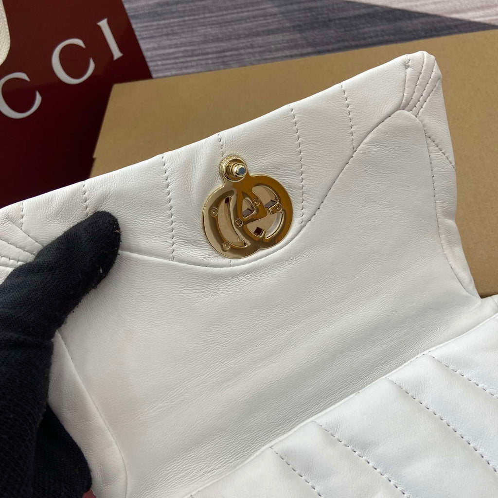 Gucci 806017 GG Milano Mini Top Handle Bag White puffy quilted leather