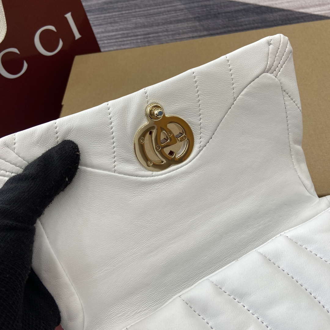 Gucci 806017 GG Milano Mini Top Handle Bag White puffy quilted leather