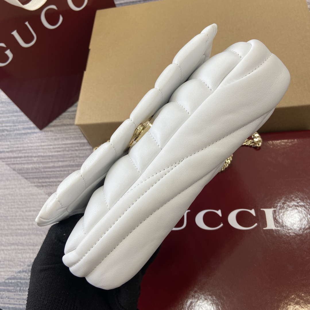 Gucci 806017 GG Milano Mini Top Handle Bag White puffy quilted leather