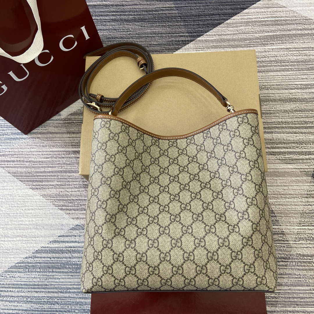 Gucci 815103 GG Emblem bucket bag Beige and dark brown - Default Title - View 2