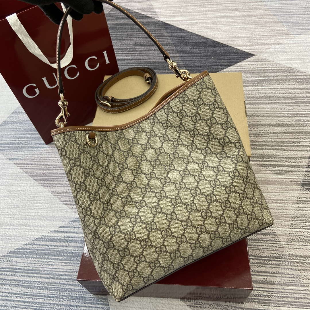 Gucci 815103 GG Emblem bucket bag Beige and dark brown - Default Title - View 6