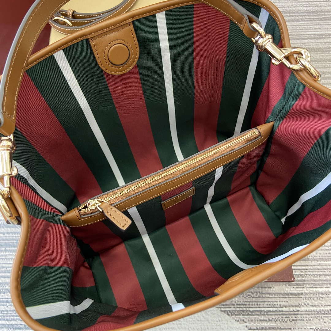 Gucci 815103 GG Emblem bucket bag Beige and dark brown