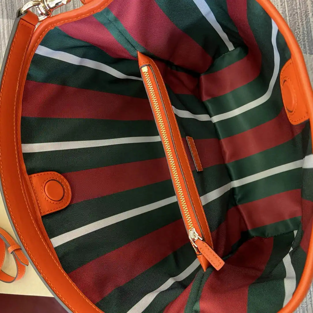 Gucci 815103 GG Emblem bucket bag Beige and Orange GG fabric