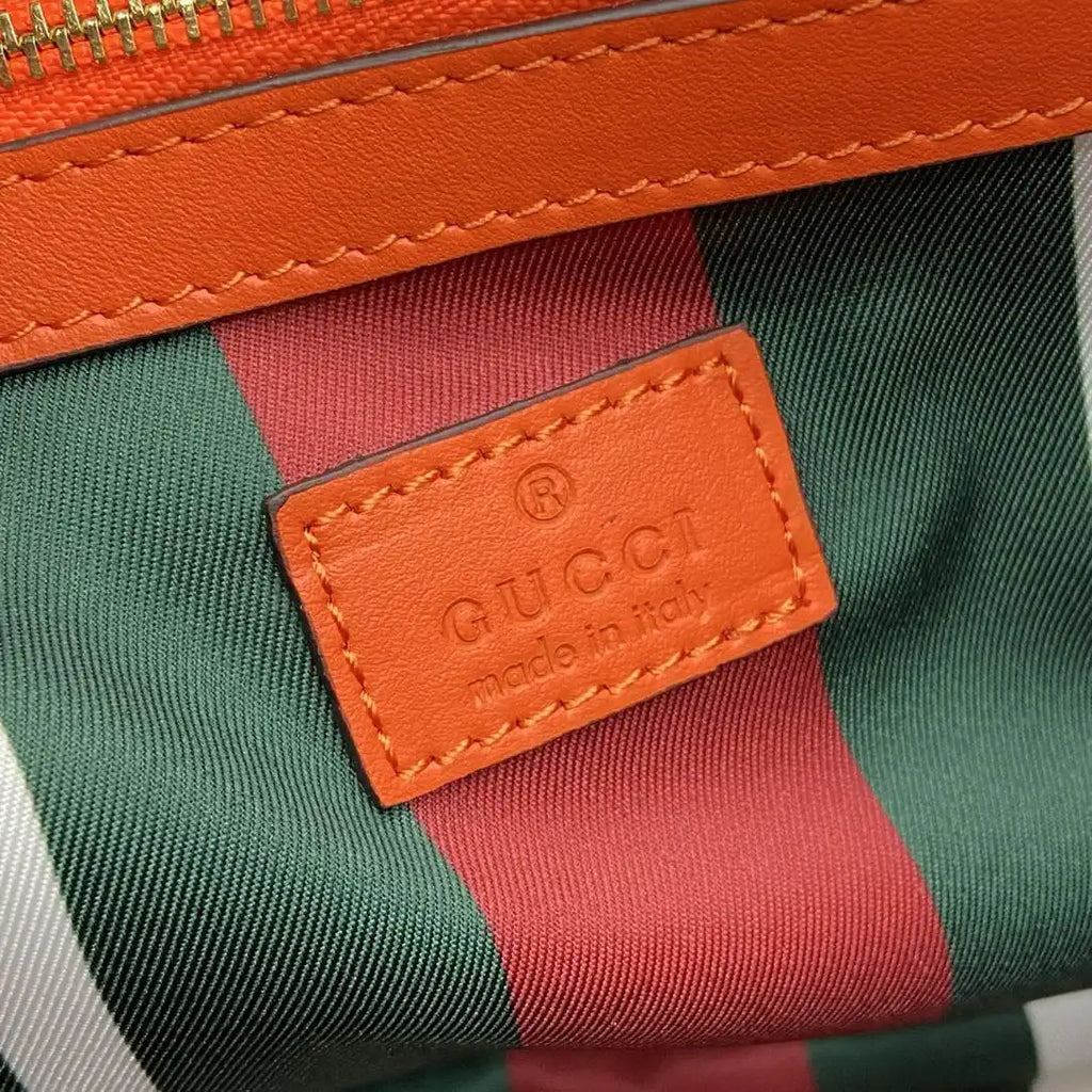 Gucci 815103 GG Emblem bucket bag Beige and Orange GG fabric
