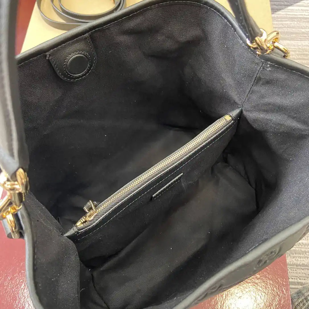 Gucci 815103 GG Emblem bucket bag Black Leather