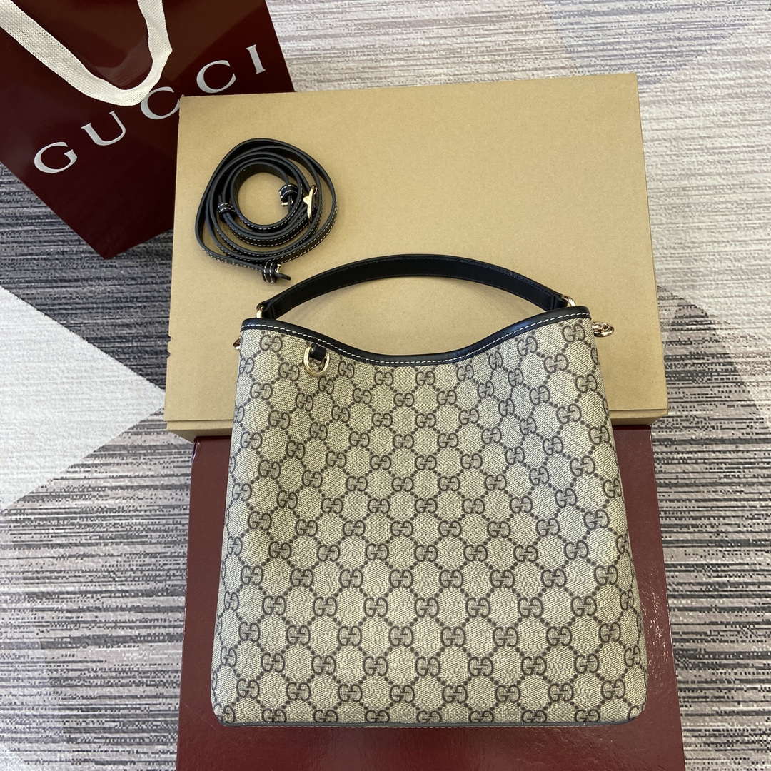 Gucci 815103 GG Emblem bucket bag Beige and Black