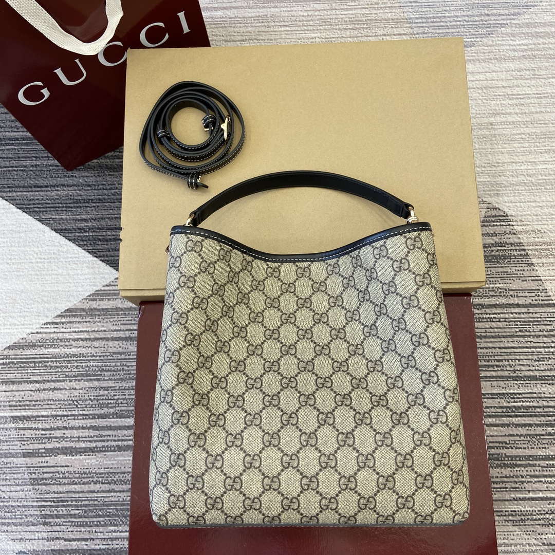 Gucci 815103 GG Emblem bucket bag Beige and Black