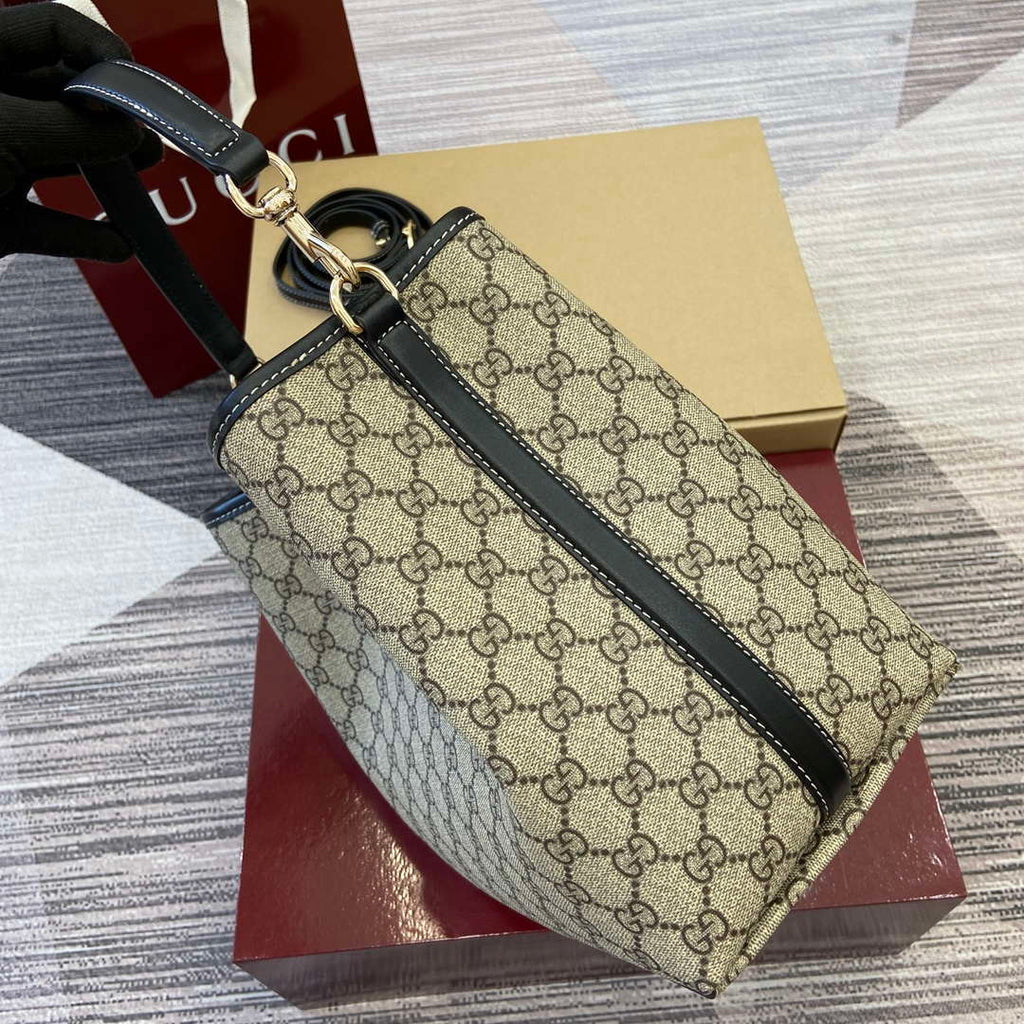 Gucci 815103 GG Emblem bucket bag Beige and Black
