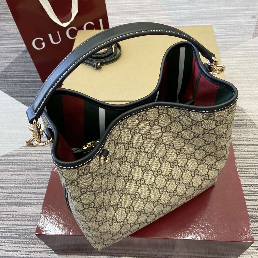 Gucci 815103 GG Emblem bucket bag Beige and Black