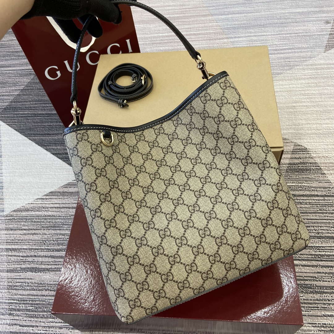 Gucci 815103 GG Emblem bucket bag Beige and Black
