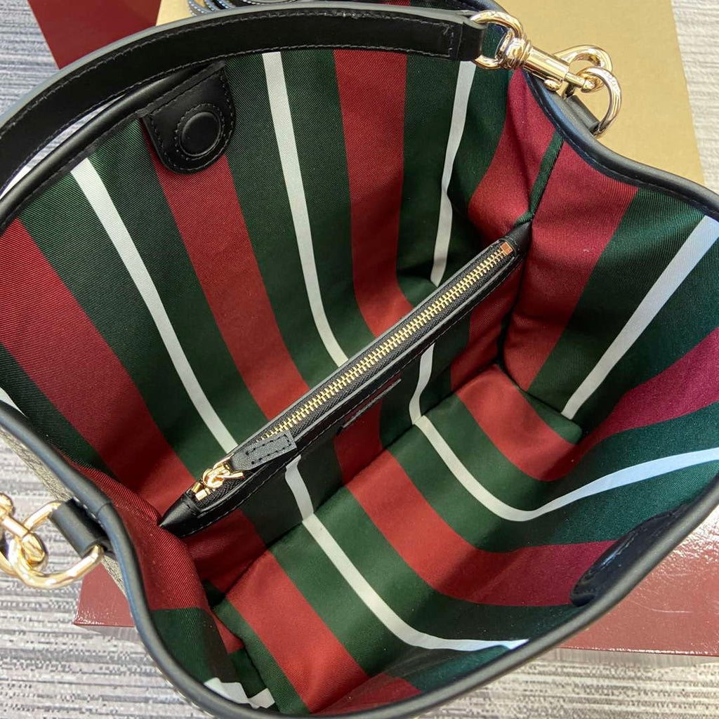 Gucci 815103 GG Emblem bucket bag Beige and Black