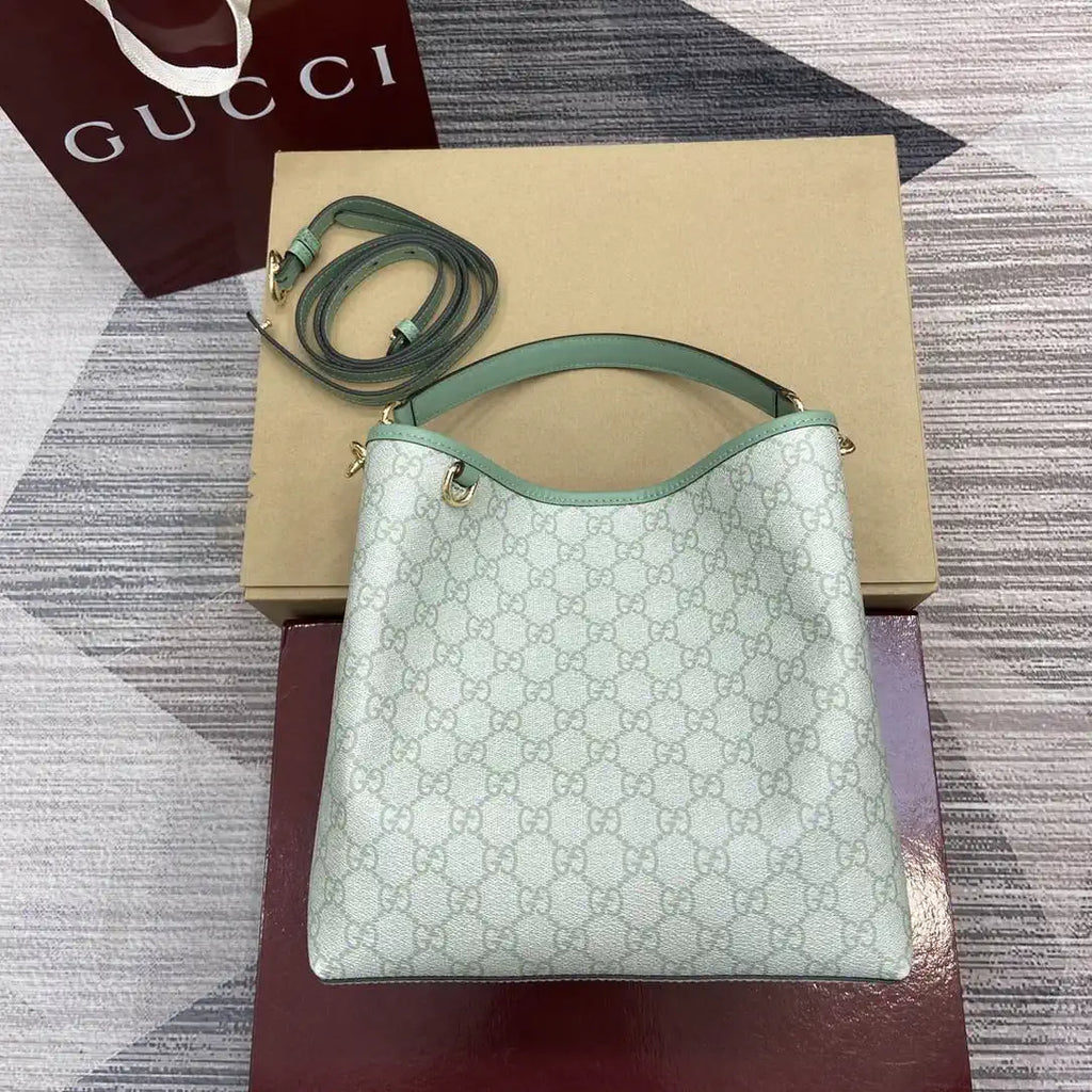 Gucci 815103 GG Emblem bucket bag Green GG fabric