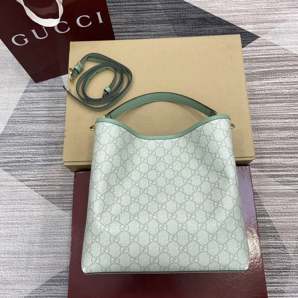 Gucci 815103 GG Emblem bucket bag Green GG fabric