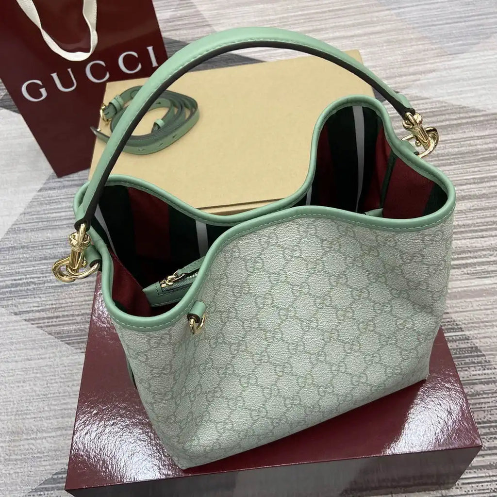 Gucci 815103 GG Emblem bucket bag Green GG fabric