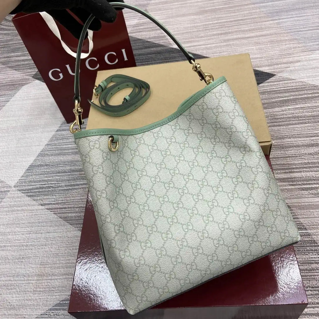 Gucci 815103 GG Emblem bucket bag Green GG fabric