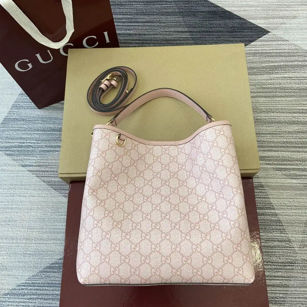 Gucci 815103 GG Emblem bucket bag Pink GG fabric