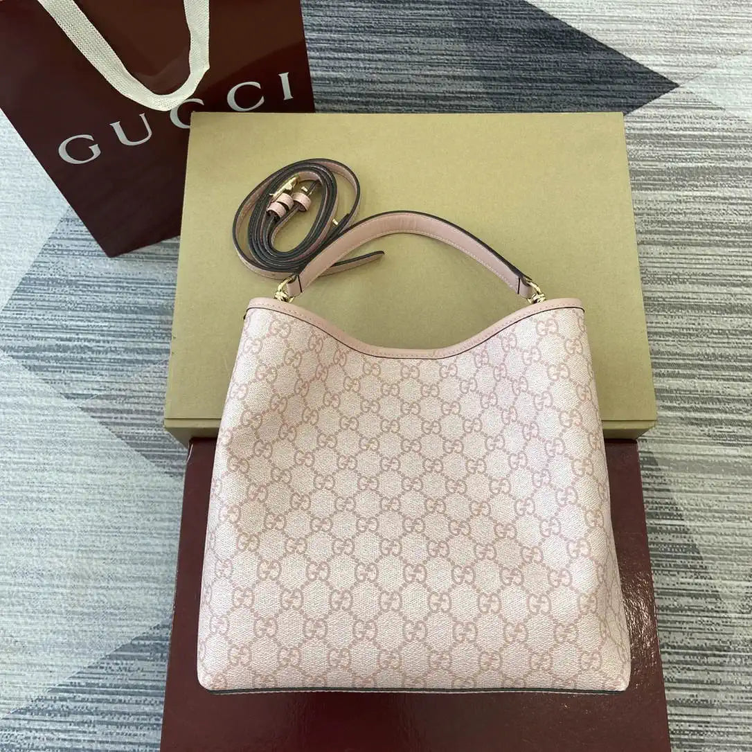 Gucci 815103 GG Emblem bucket bag Pink GG fabric