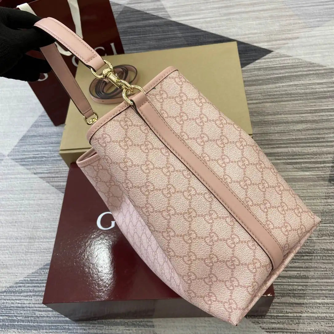 Gucci 815103 GG Emblem bucket bag Pink GG fabric