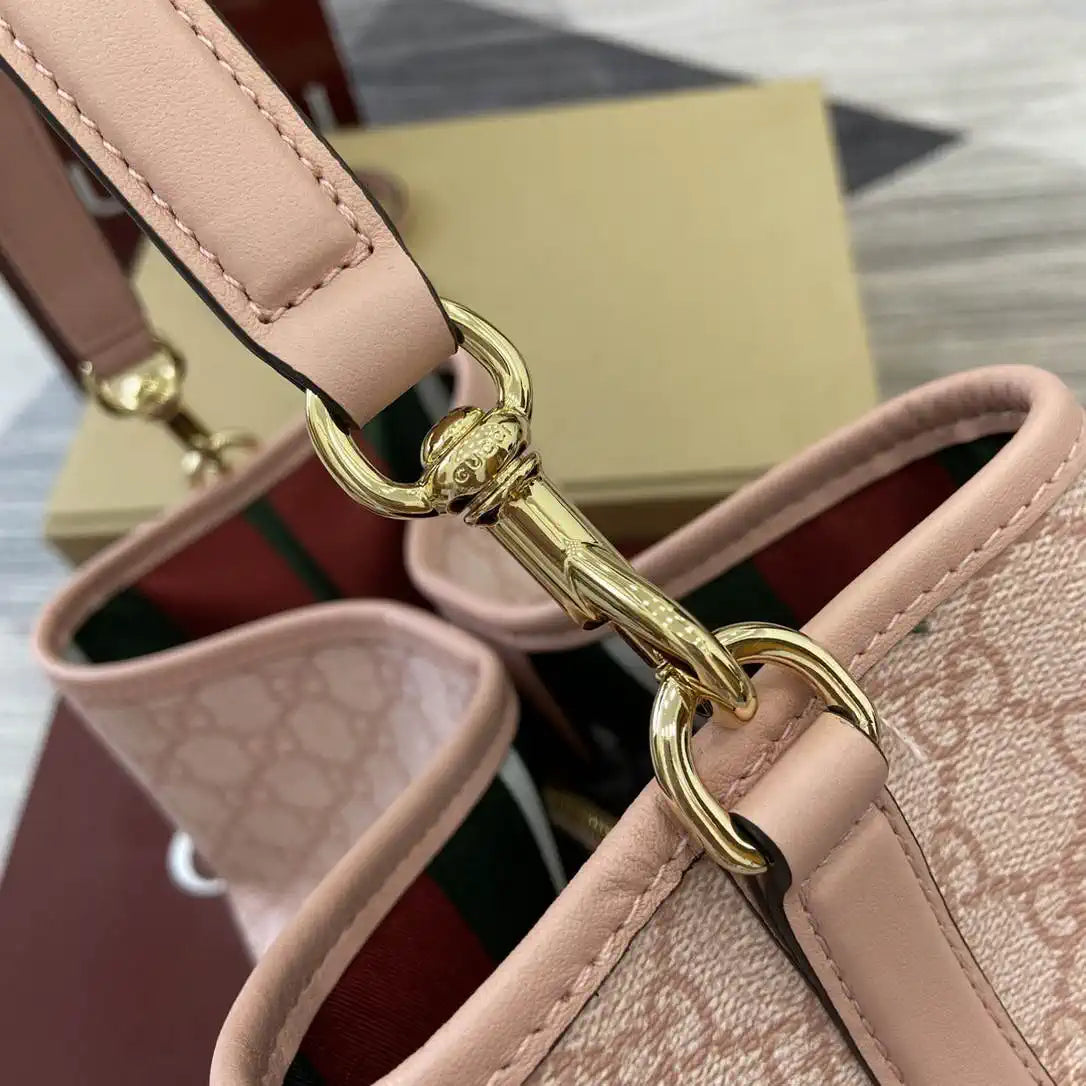 Gucci 815103 GG Emblem bucket bag Pink GG fabric
