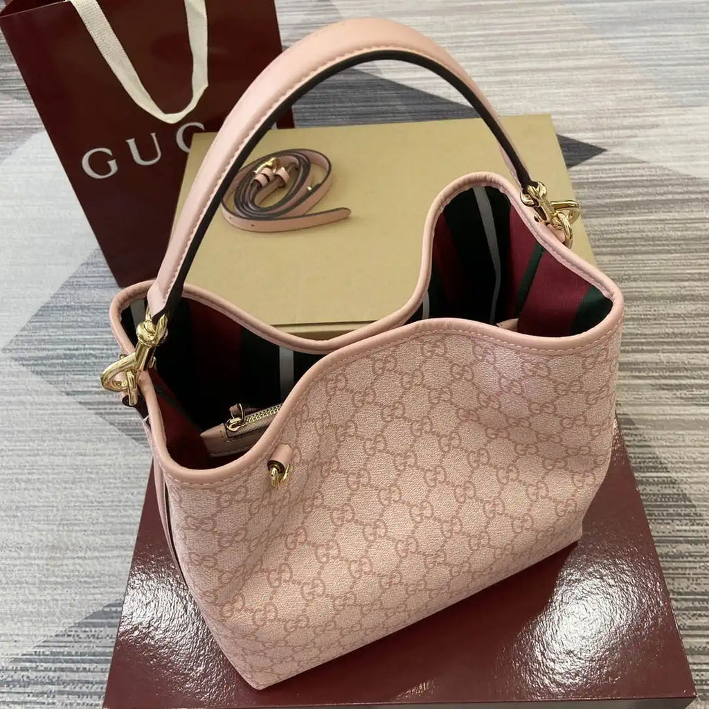 Gucci 815103 GG Emblem bucket bag Pink GG fabric