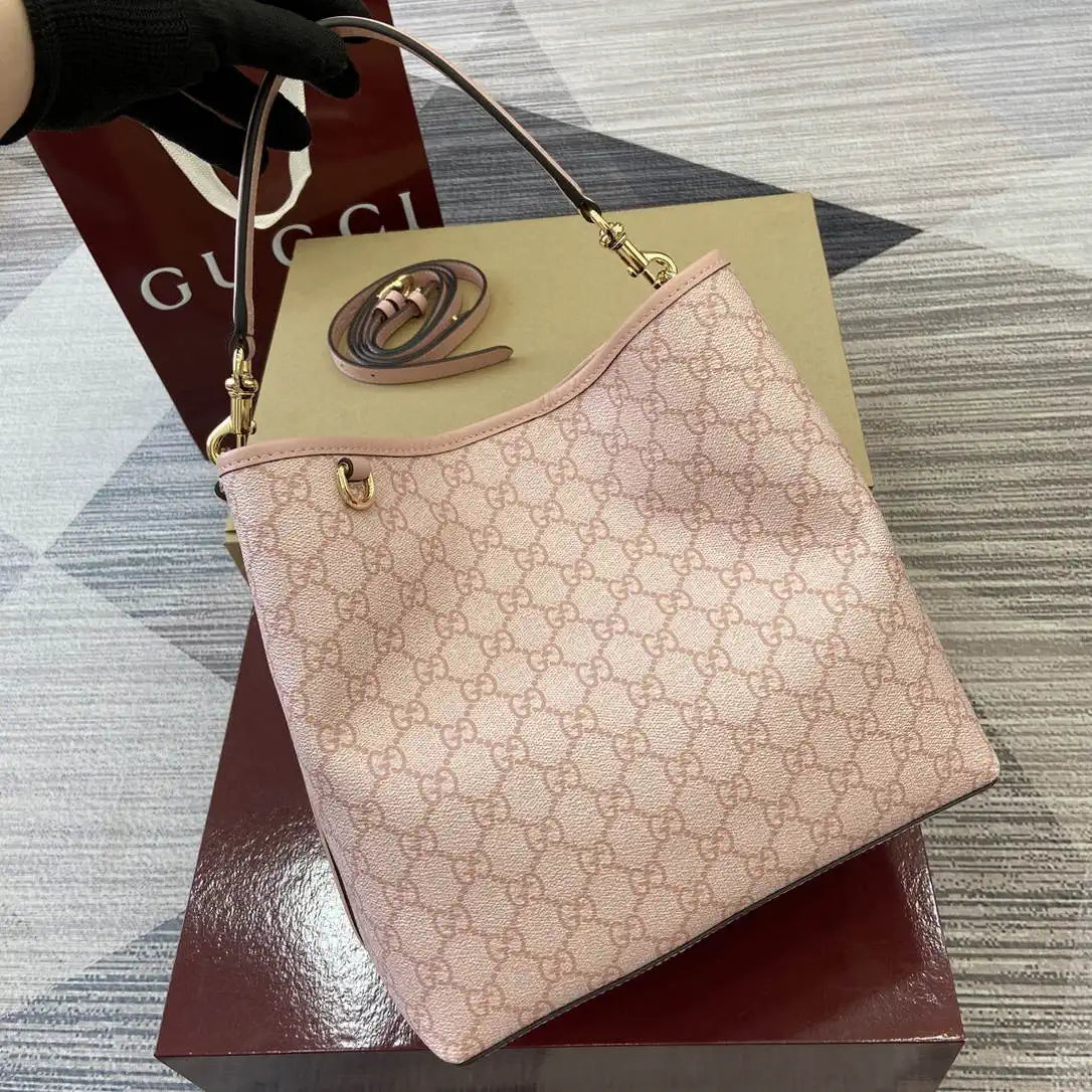 Gucci 815103 GG Emblem bucket bag Pink GG fabric