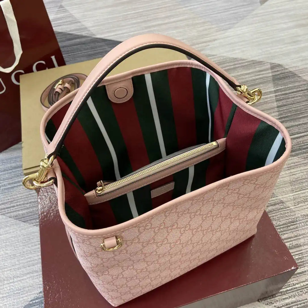 Gucci 815103 GG Emblem bucket bag Pink GG fabric