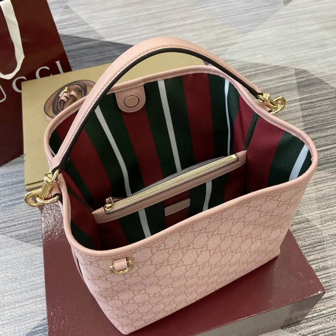 Gucci 815103 GG Emblem bucket bag Pink GG fabric