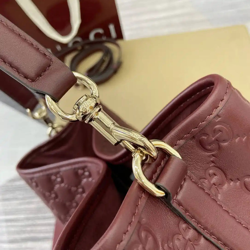 Gucci 815103 GG Emblem bucket bag Red Leather