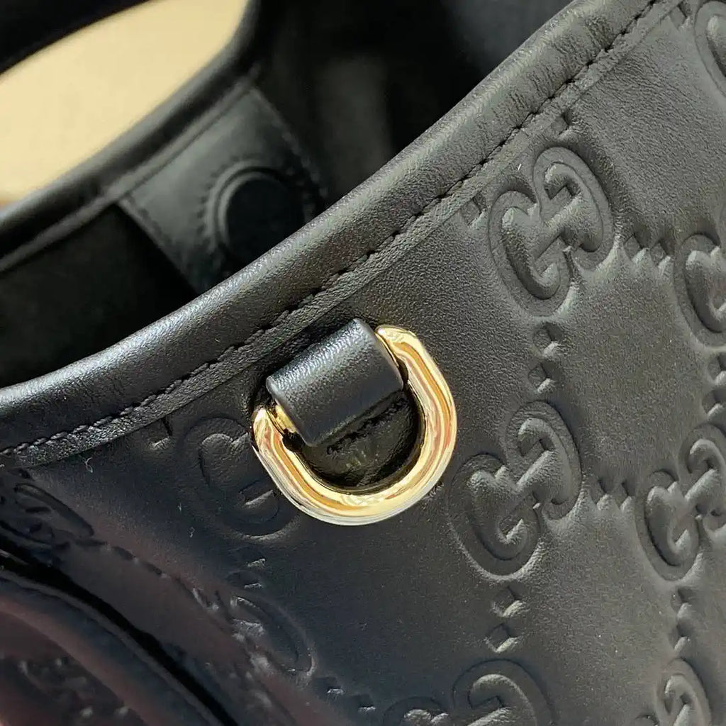 Gucci 815118 GG Emblem Mini Bucket Bag Black GG leather