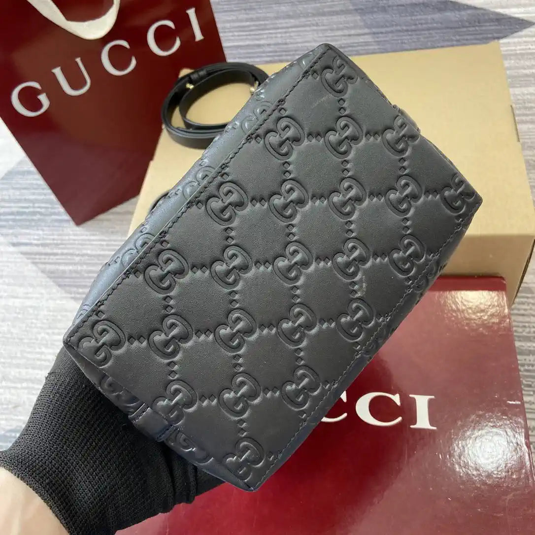 Gucci 815118 GG Emblem Mini Bucket Bag Black GG leather
