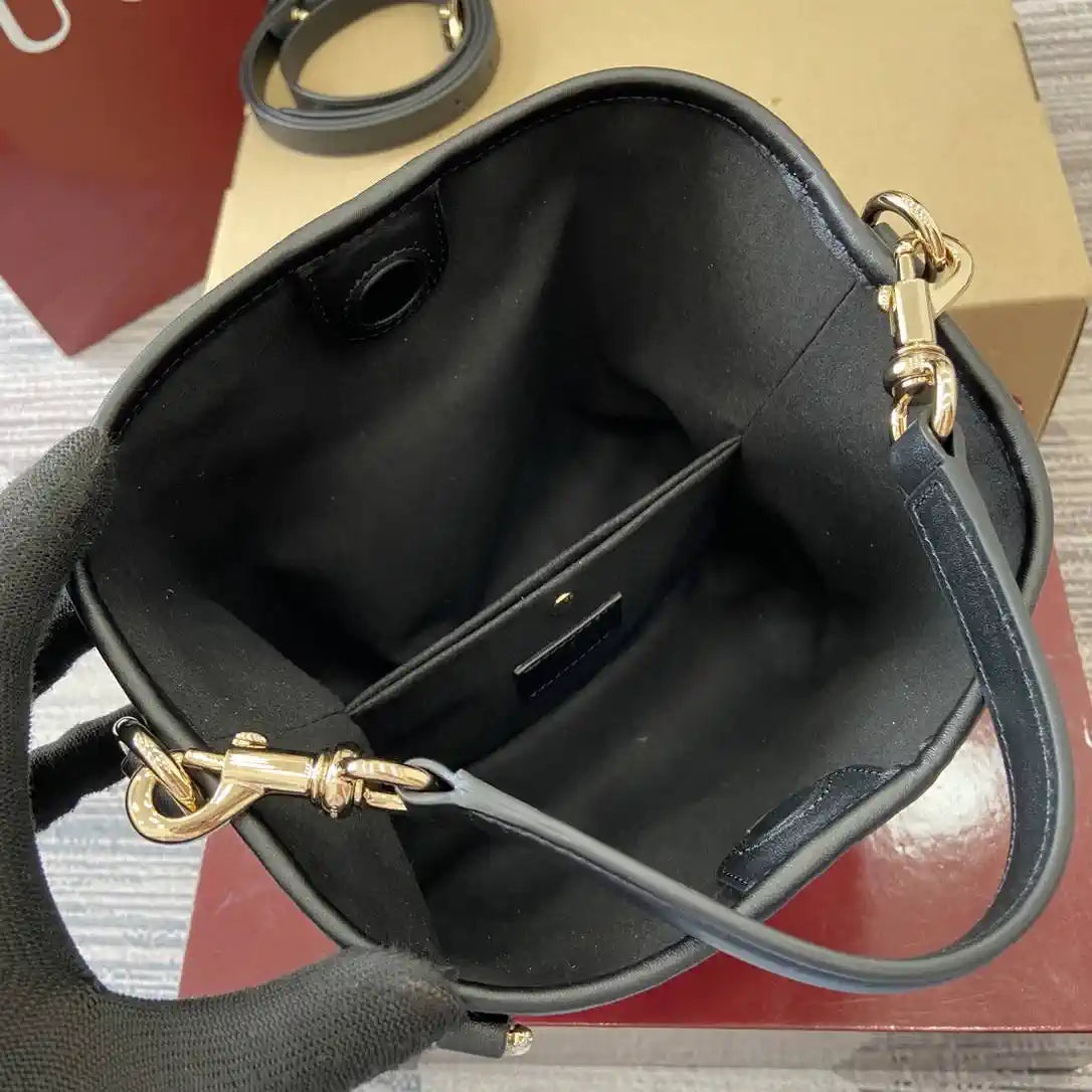 Gucci 815118 GG Emblem Mini Bucket Bag Black GG leather