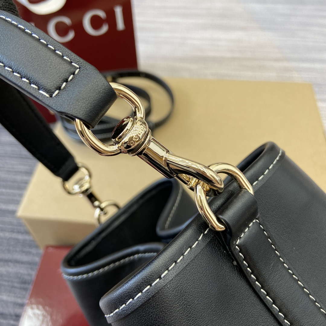 Gucci 815118 GG Emblem Mini Bucket Bag Black smooth leather - Default Title - View 4